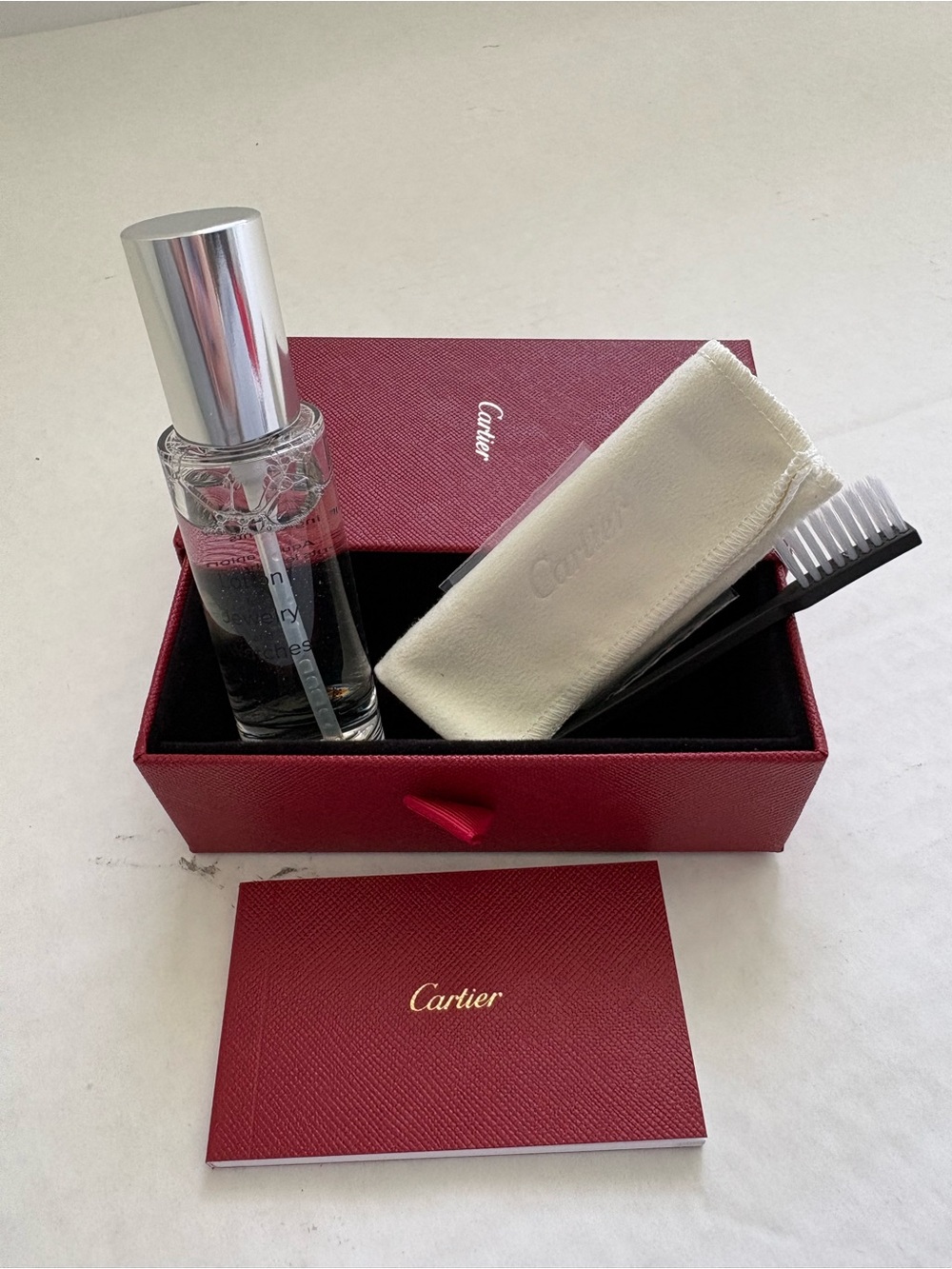 New Cartier Lotion for Jewelry and Watches Cleaning Brush Cloth Box 30ml Spray